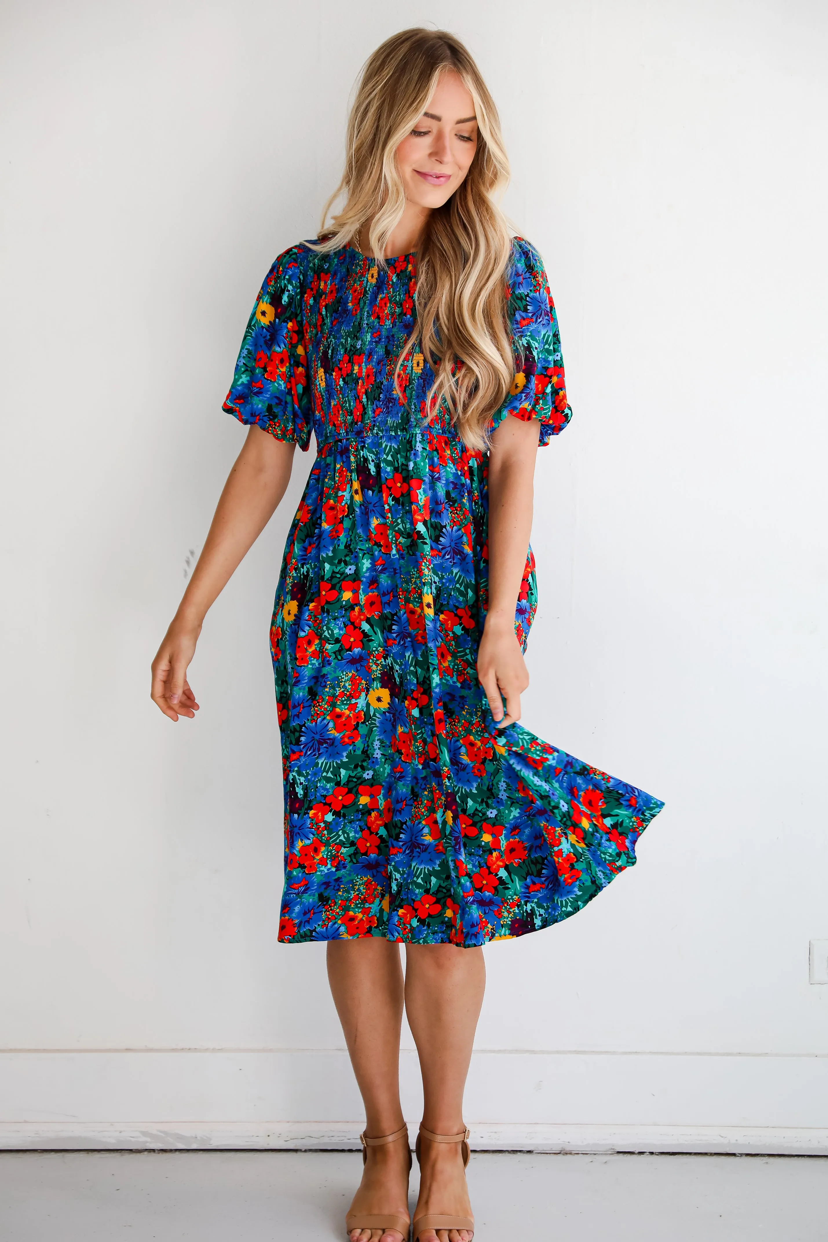 Beautiful Presence Blue Floral Midi Dress