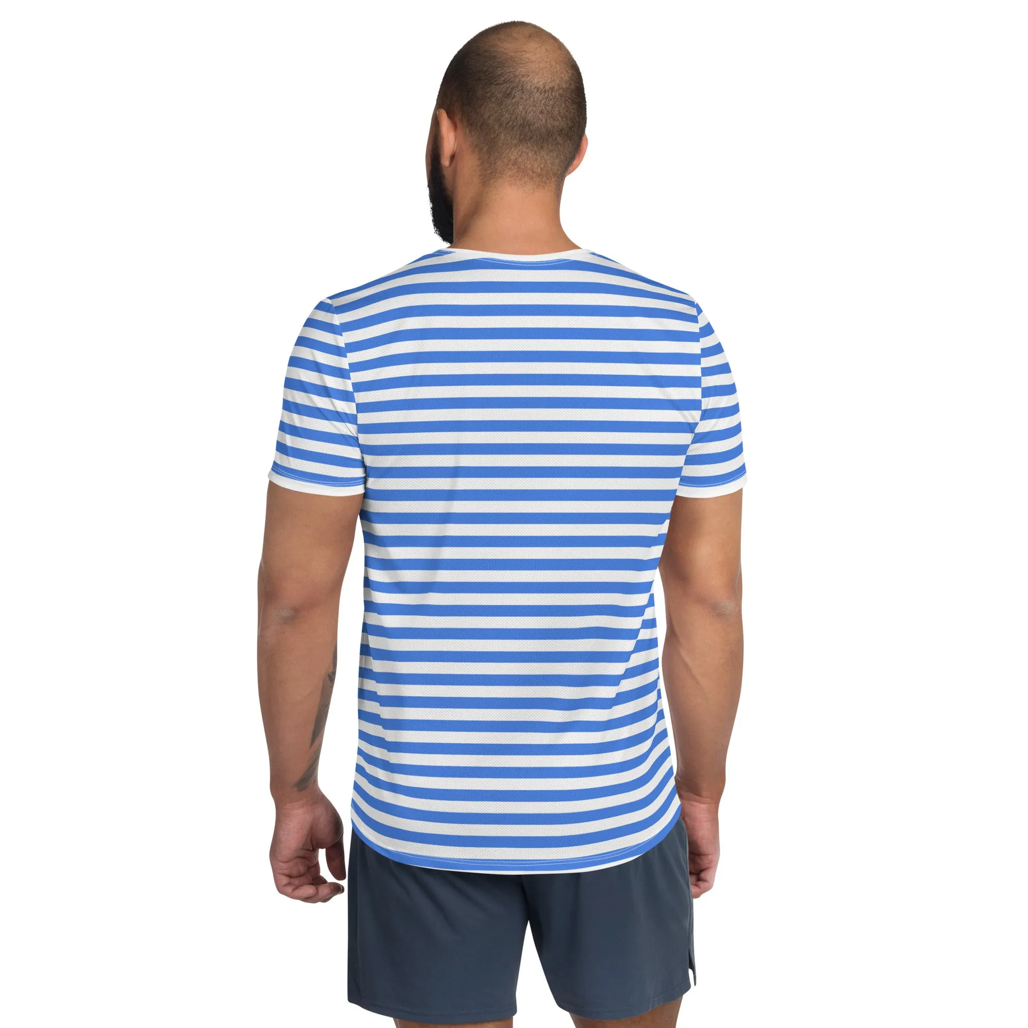 Blue And White Striped T-Shirt Men / Mens Athletic T-shirt