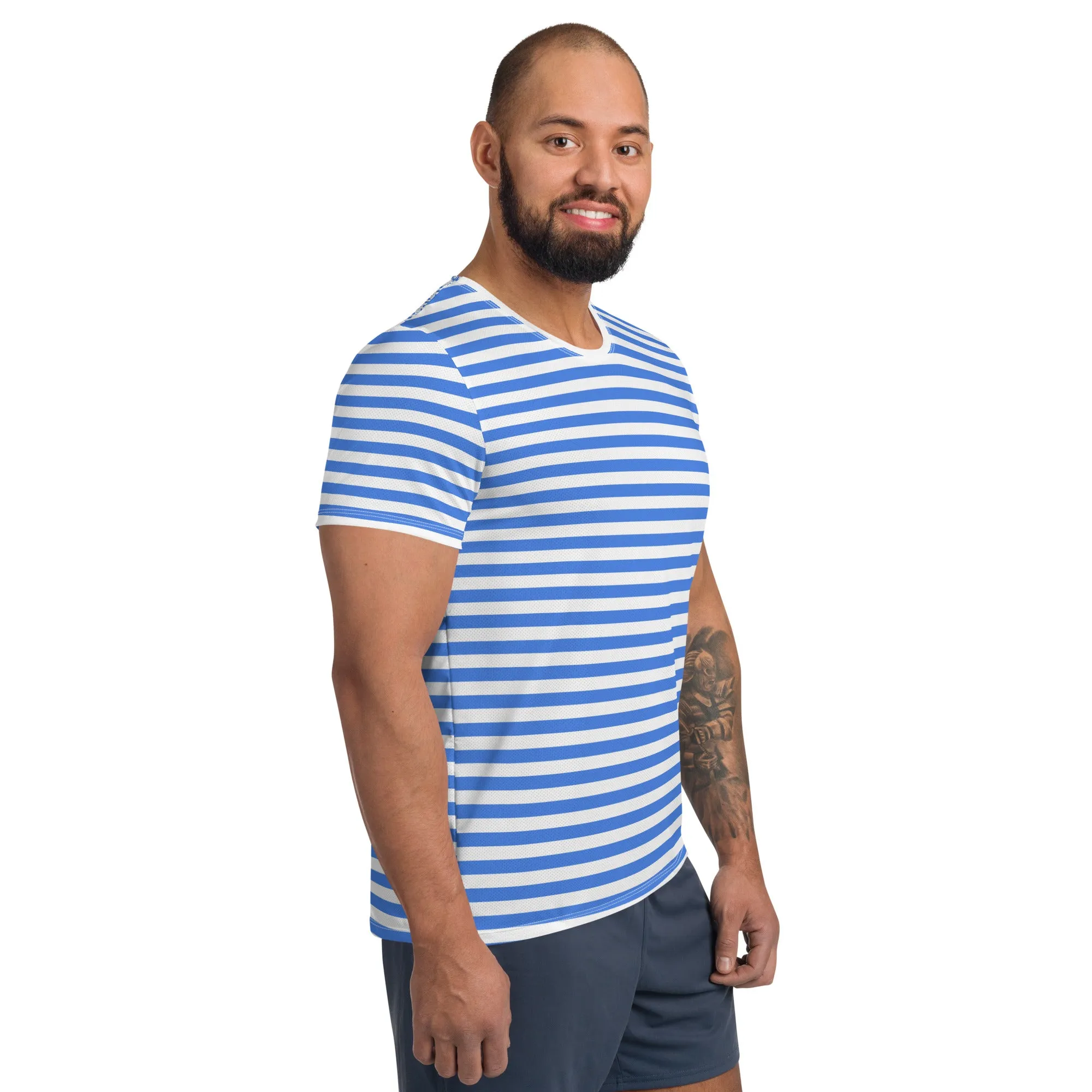 Blue And White Striped T-Shirt Men / Mens Athletic T-shirt