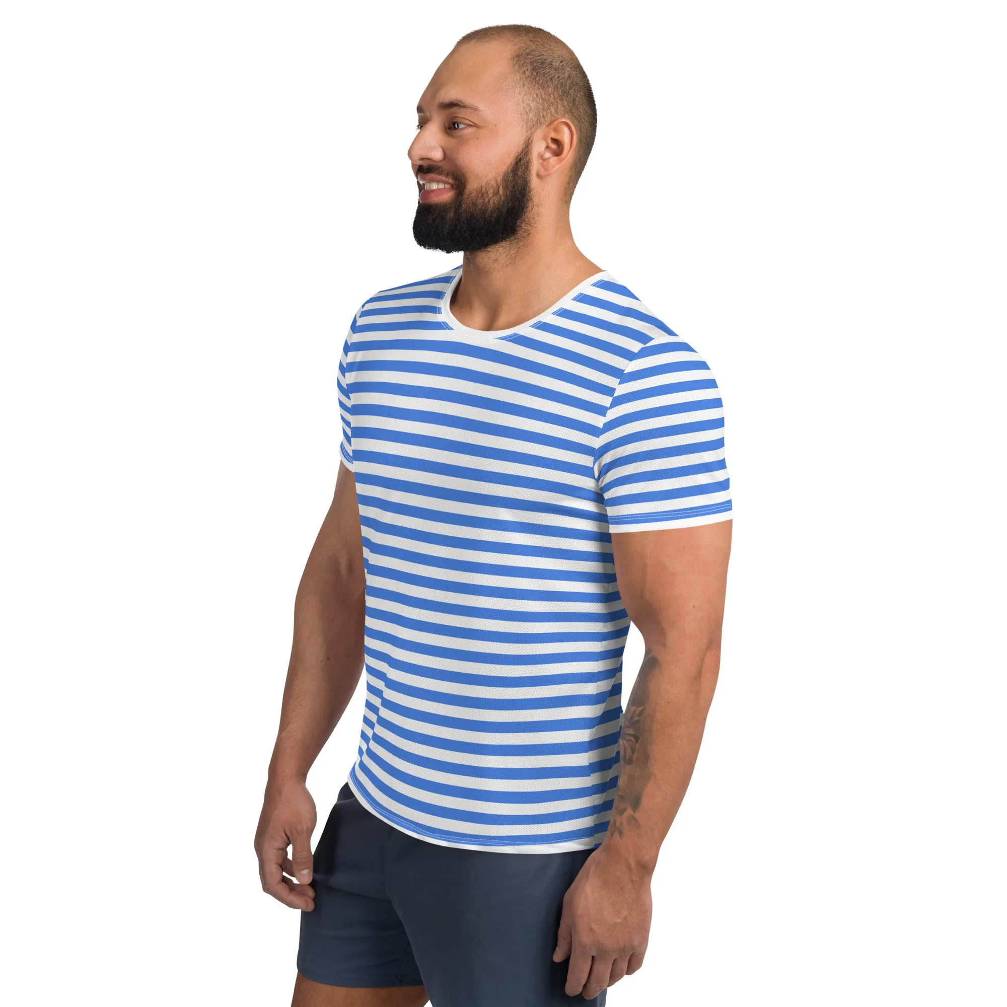 Blue And White Striped T-Shirt Men / Mens Athletic T-shirt