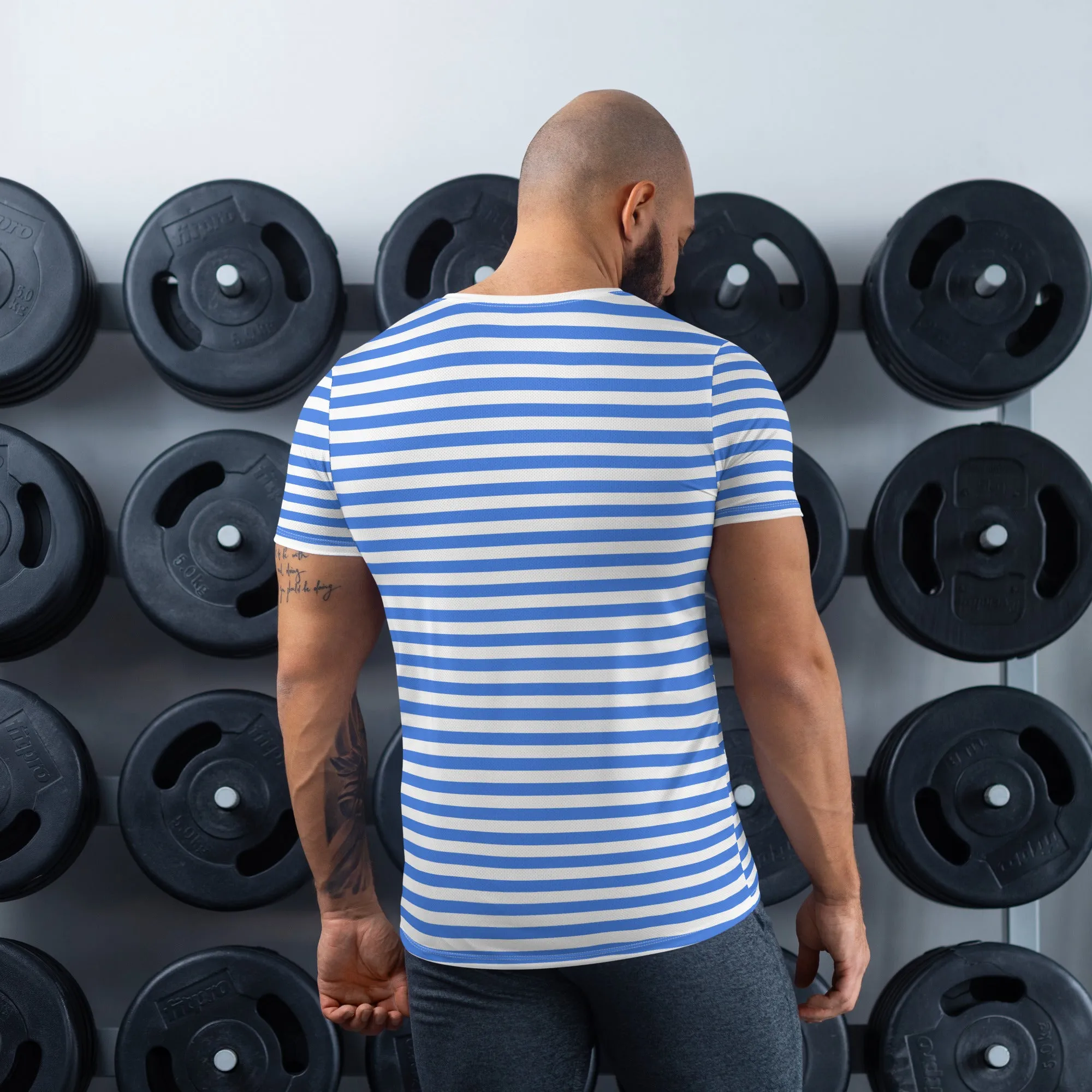 Blue And White Striped T-Shirt Men / Mens Athletic T-shirt