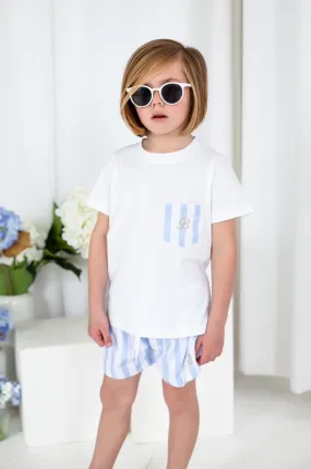 Boys Blue Stripe Pocket T-shirt