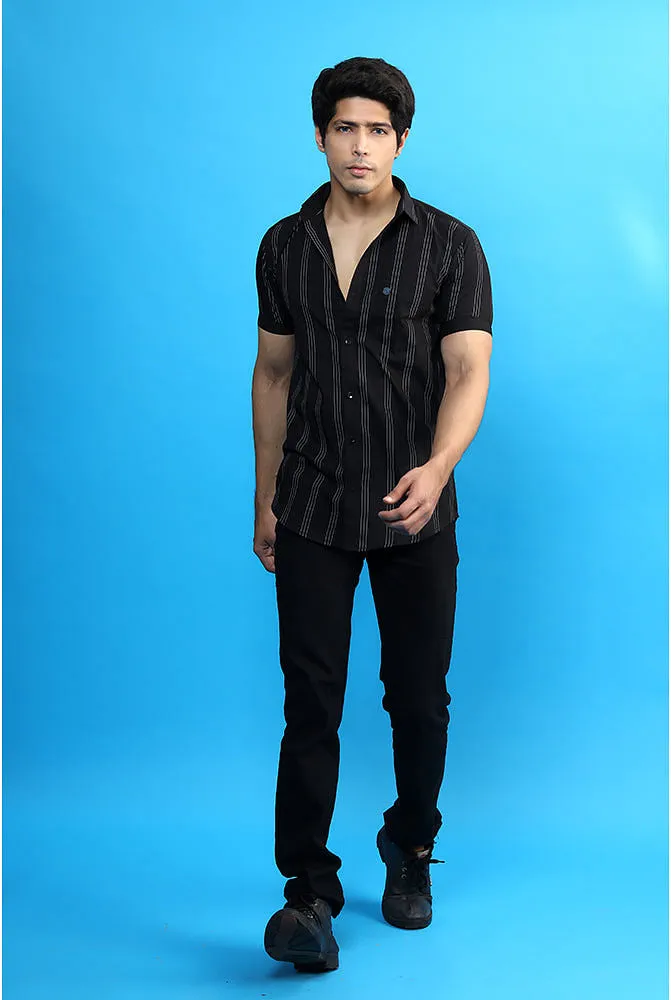 Casual Shirts for Men - Men Casual Black Lining Shirt