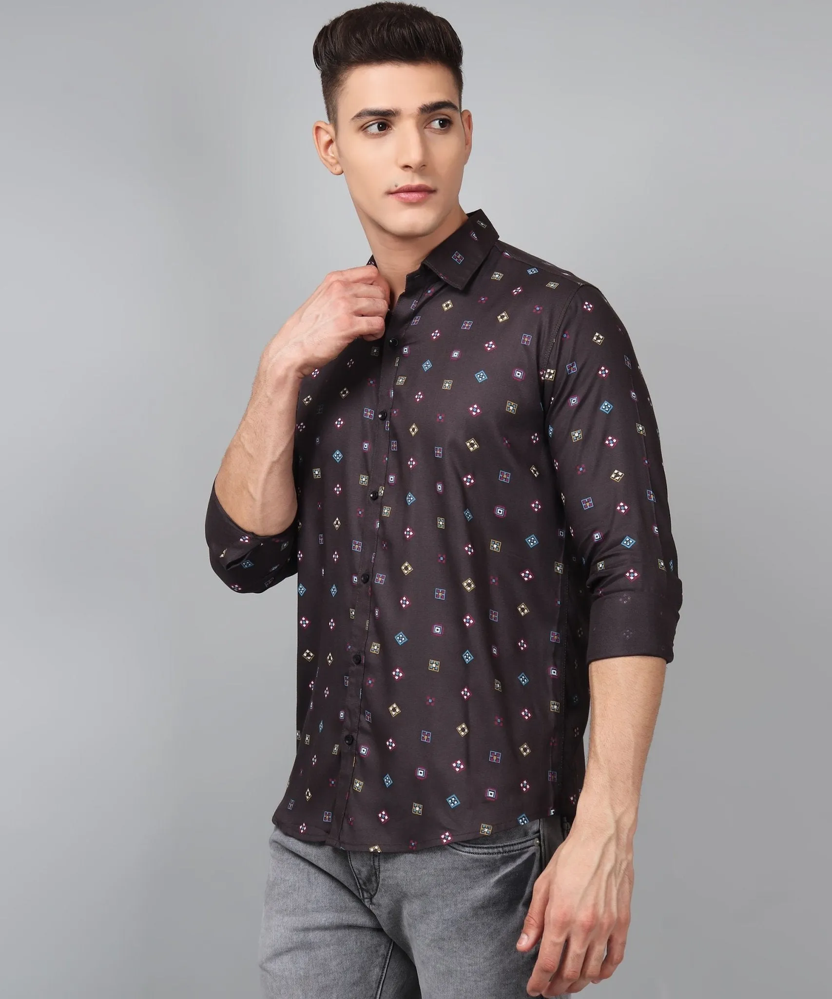 Fabulous Multi Colored Printed Cotton Button-Up Shirt for Men