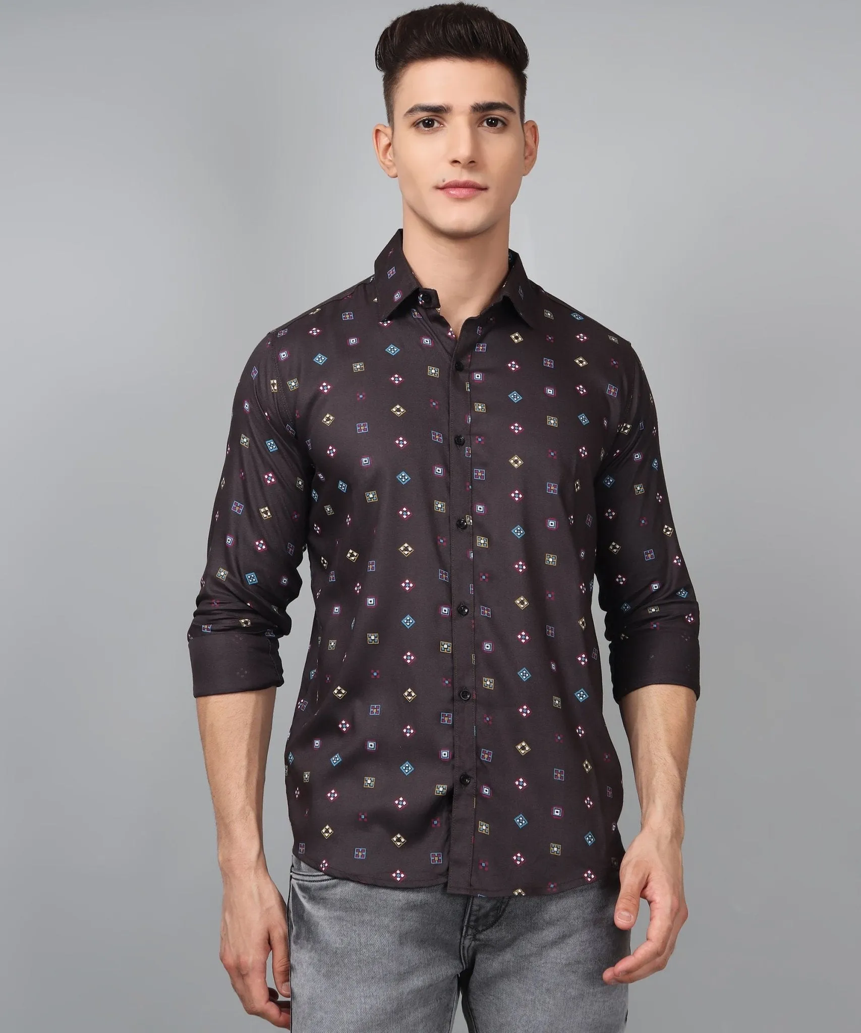 Fabulous Multi Colored Printed Cotton Button-Up Shirt for Men