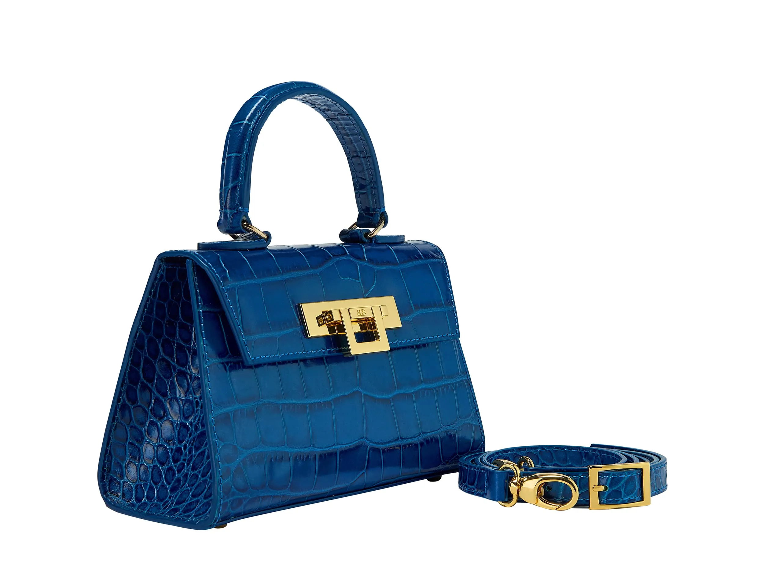 Fonteyn Mignon Orinoco 'Croc' Print Calf Leather Handbag - Cobalt