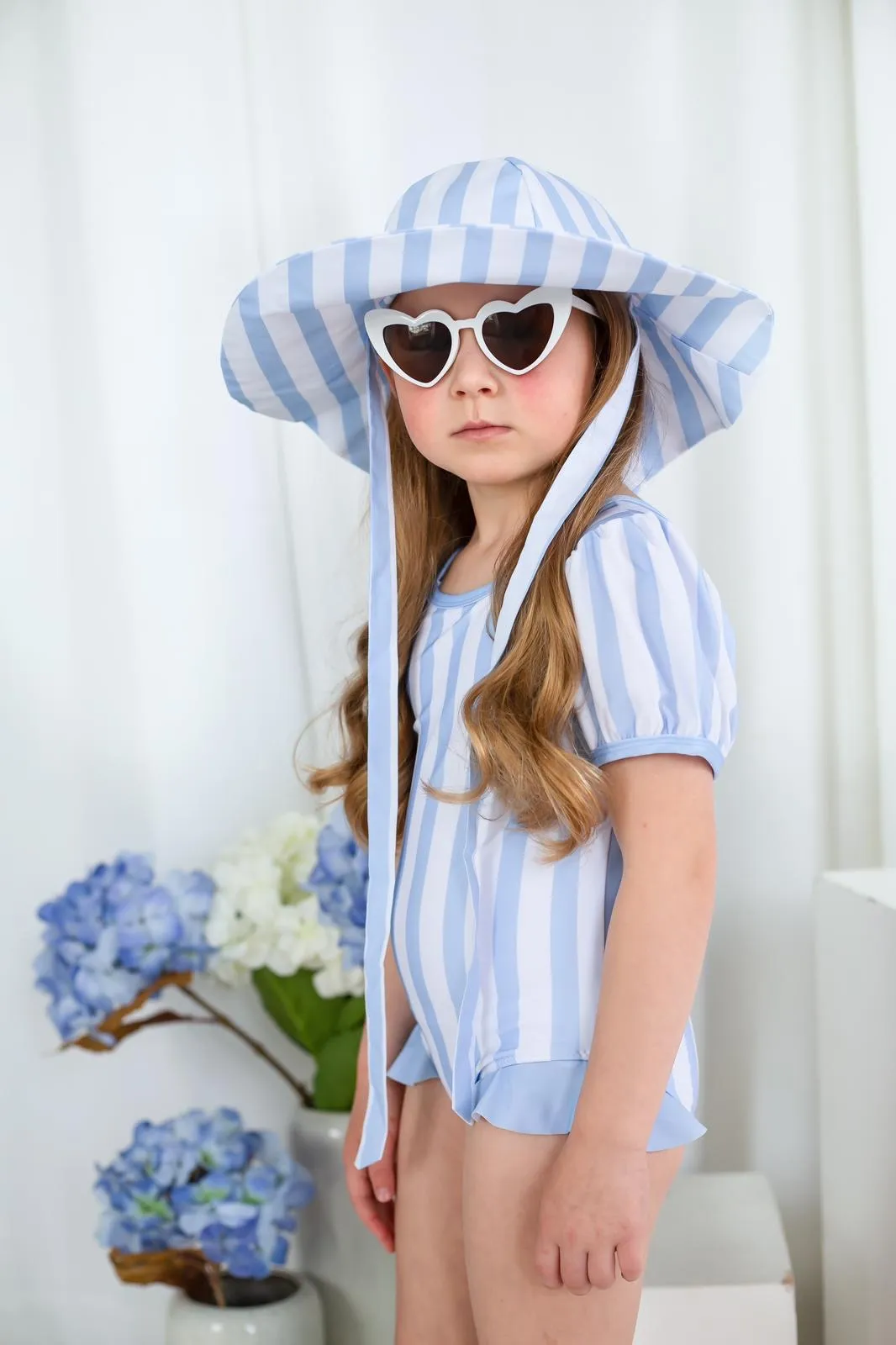 Girls Blue Stripe Sunhat