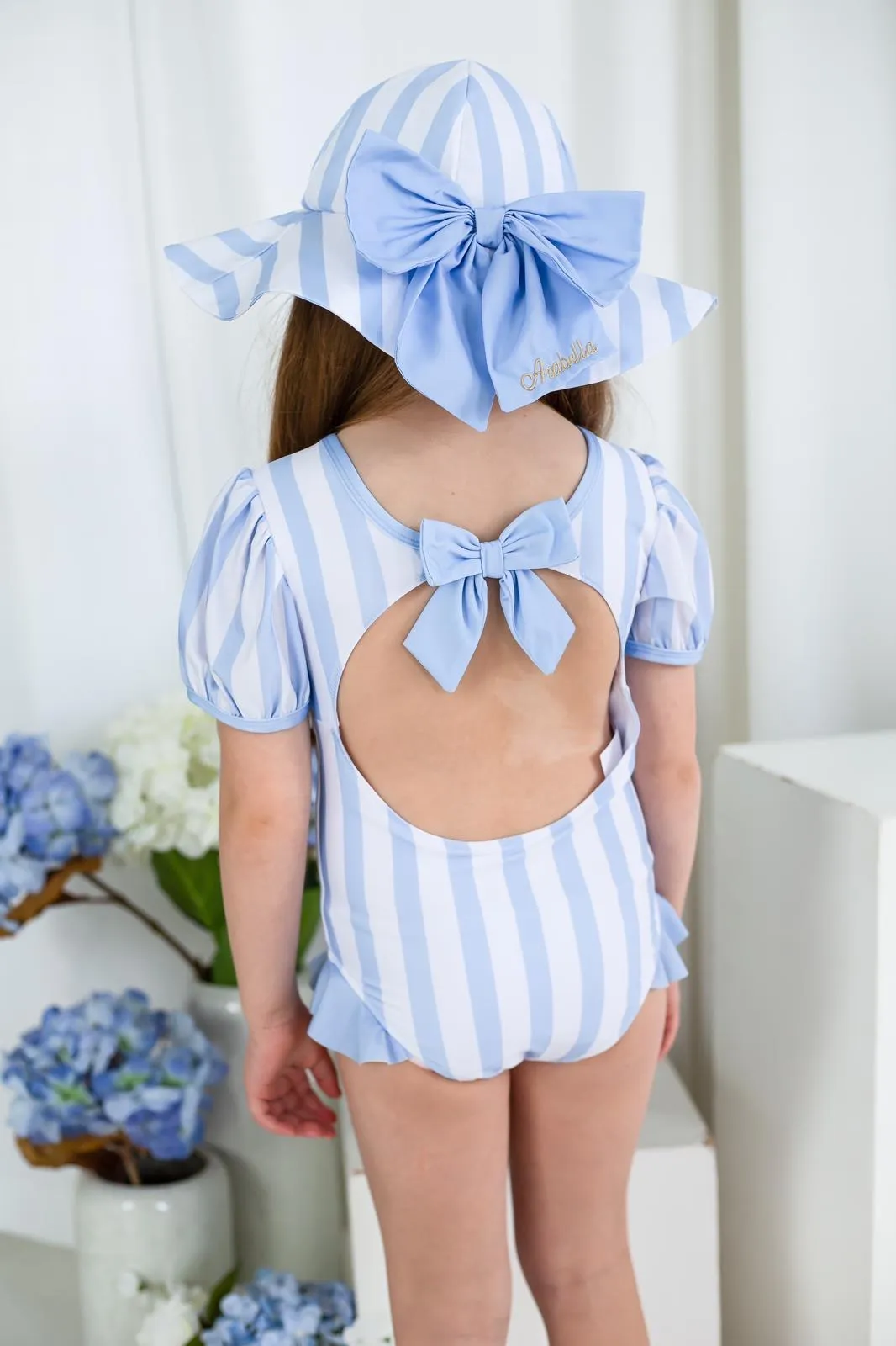 Girls Blue Stripe Sunhat