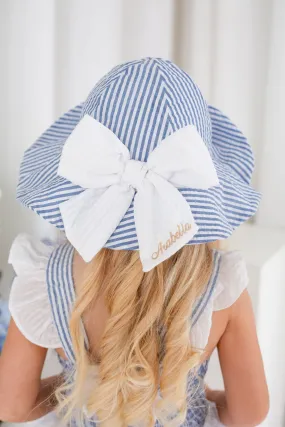 Girls Dark Blue Stripe Seersucker Sunhat