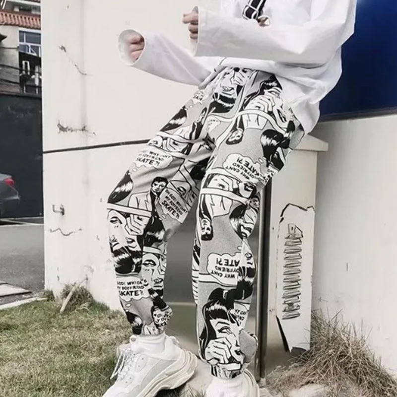 Stylish Cartoon Print Drawstring Elastic Waist Hip Hop Long Pants High Waist