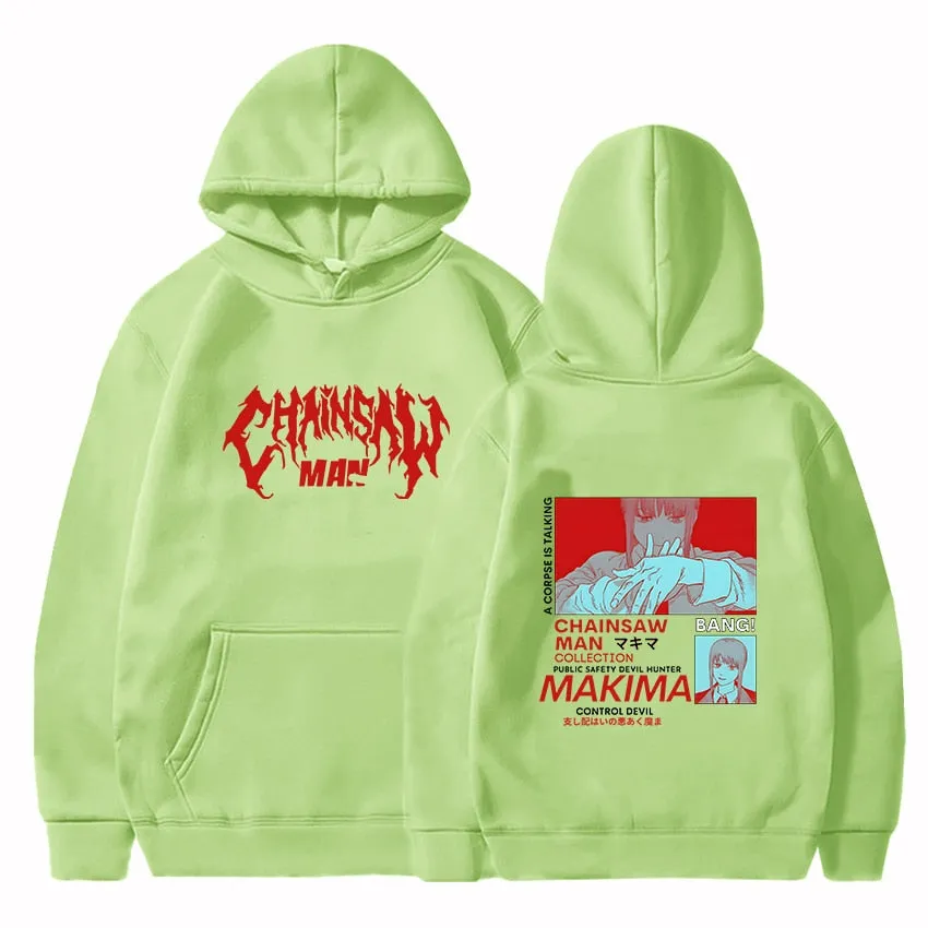 Kawaii Makima Chainsaw Man Hoodies Anime Print Sweatshirts Casual Long Sleeve Hooded Pullovers