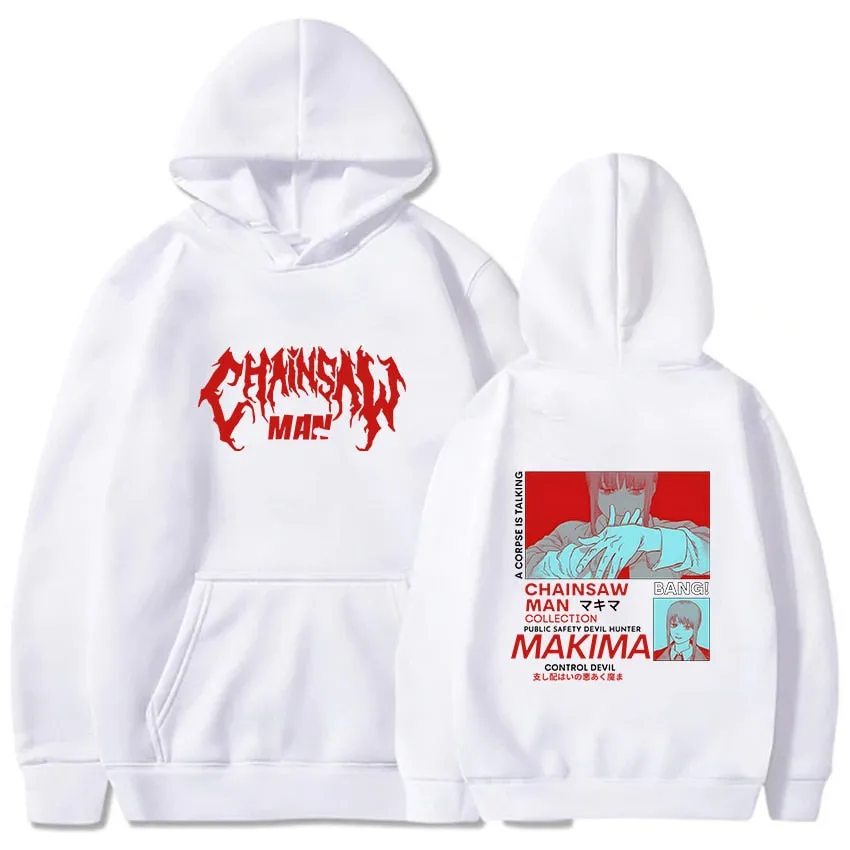 Kawaii Makima Chainsaw Man Hoodies Anime Print Sweatshirts Casual Long Sleeve Hooded Pullovers