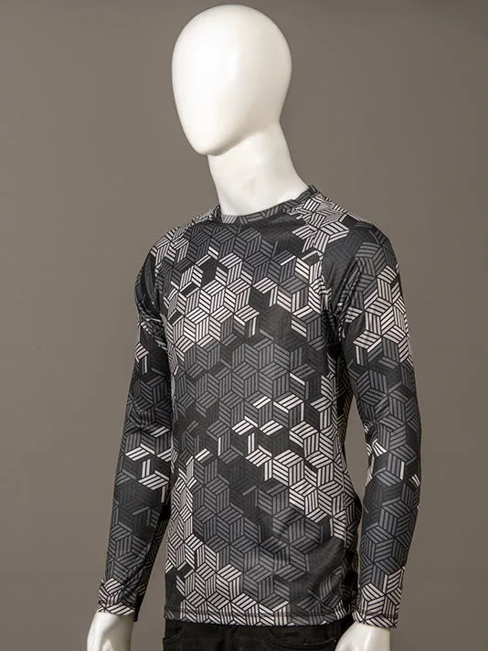 Men Crew Neck Charcoal Geometric Printed Sports T-shirt