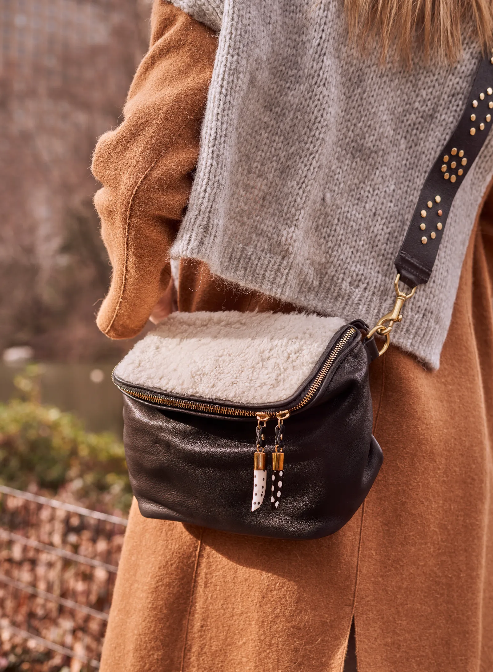 Mini Rough Night Crossbody - Natural Shearling & Black Leather