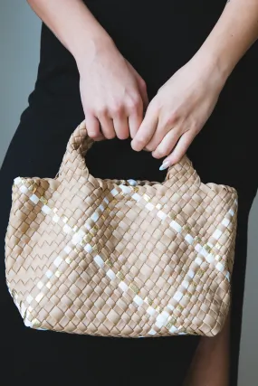 Neoprene Woven Metallic Tote Bag, Taupe