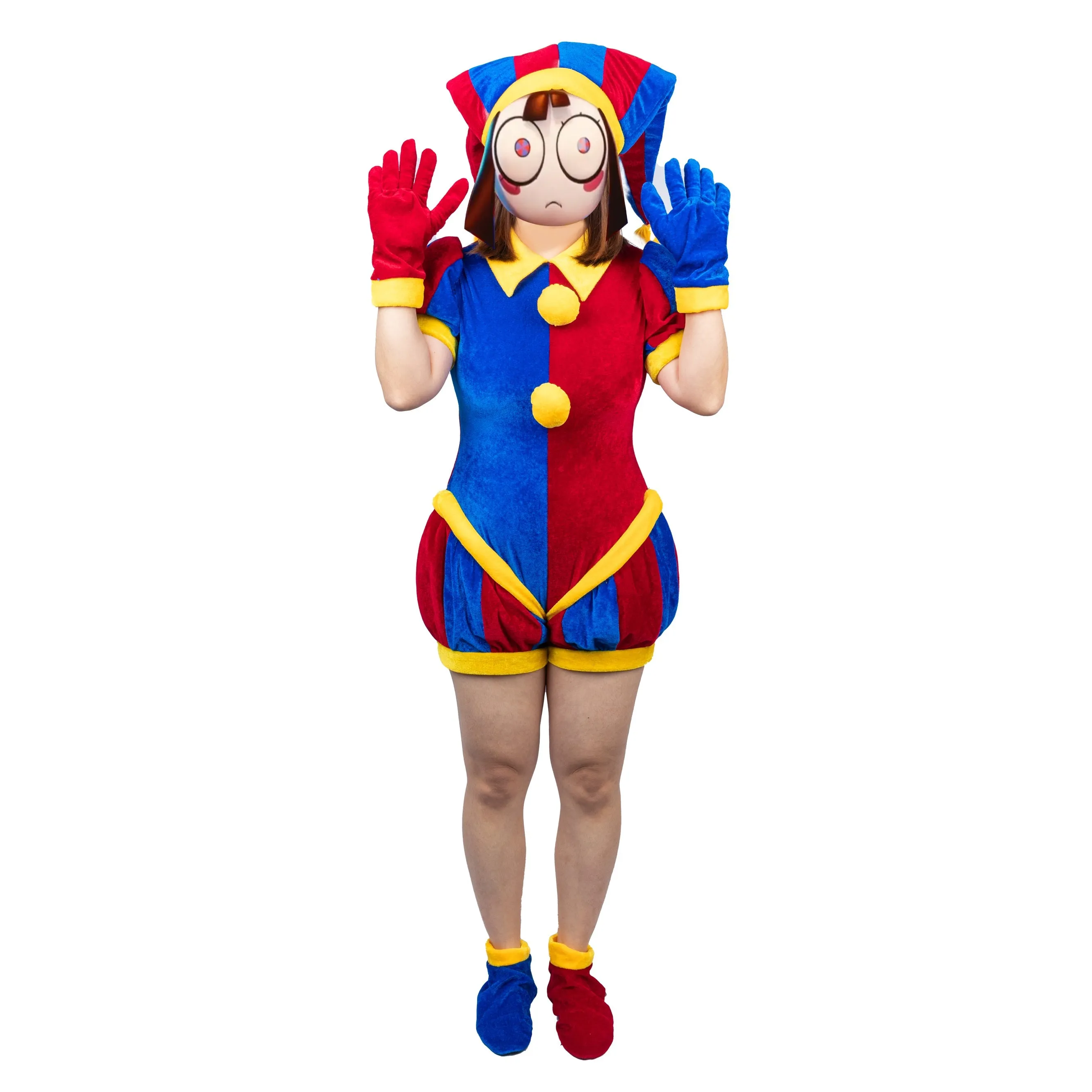 【New Arrival】Xcoser  The Amazing Digital Circus Pomni Cosplay Costume Hat Glove Full Set Adult