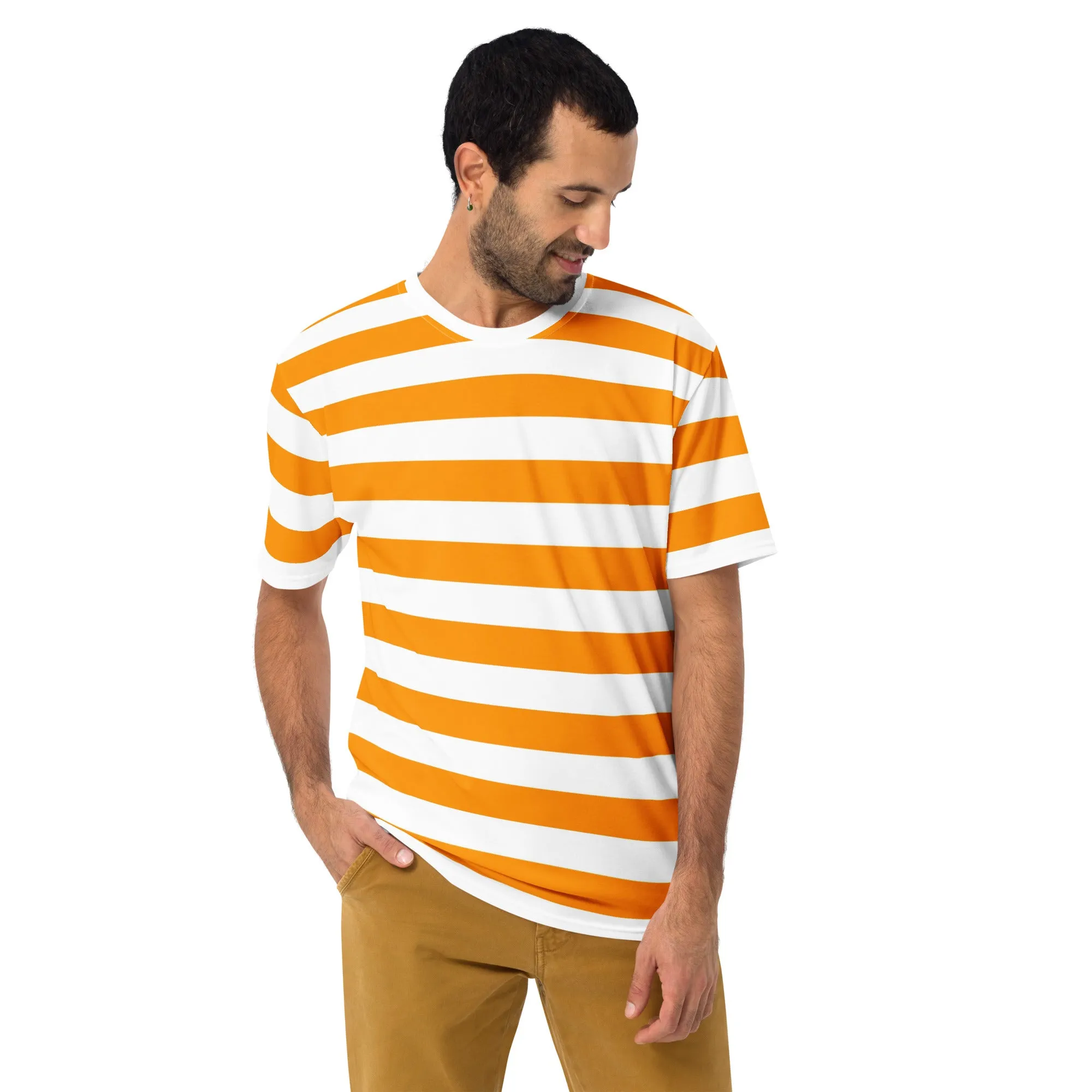 Orange And White Striped Shirt Mens