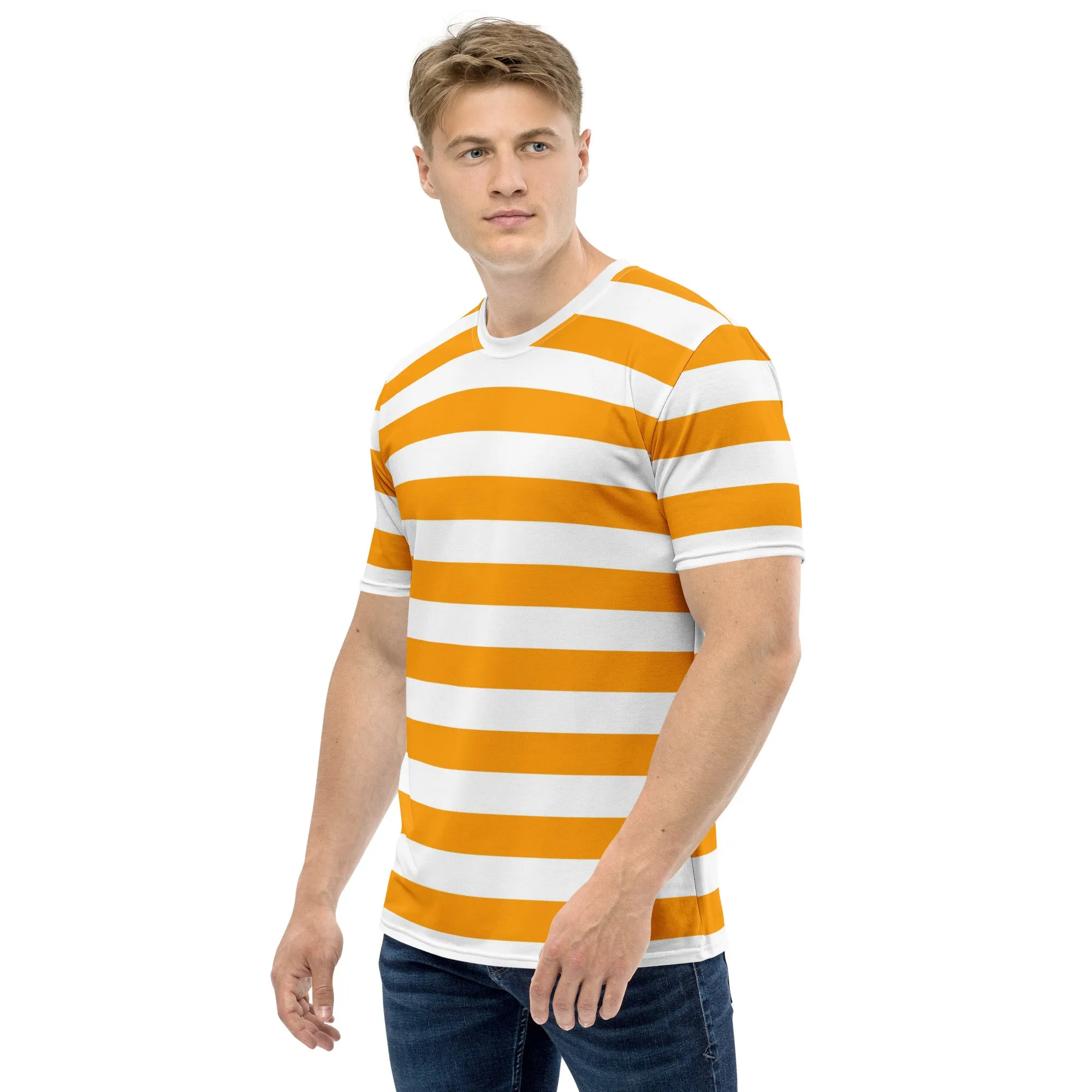 Orange And White Striped Shirt Mens