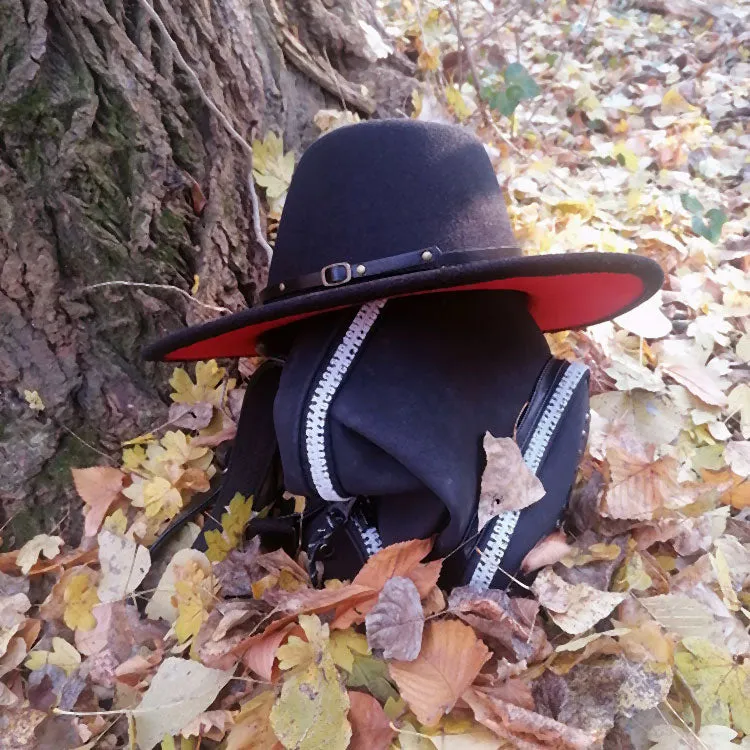 Patchwork Wool Felt Fedora Hat with Belt and Buckle