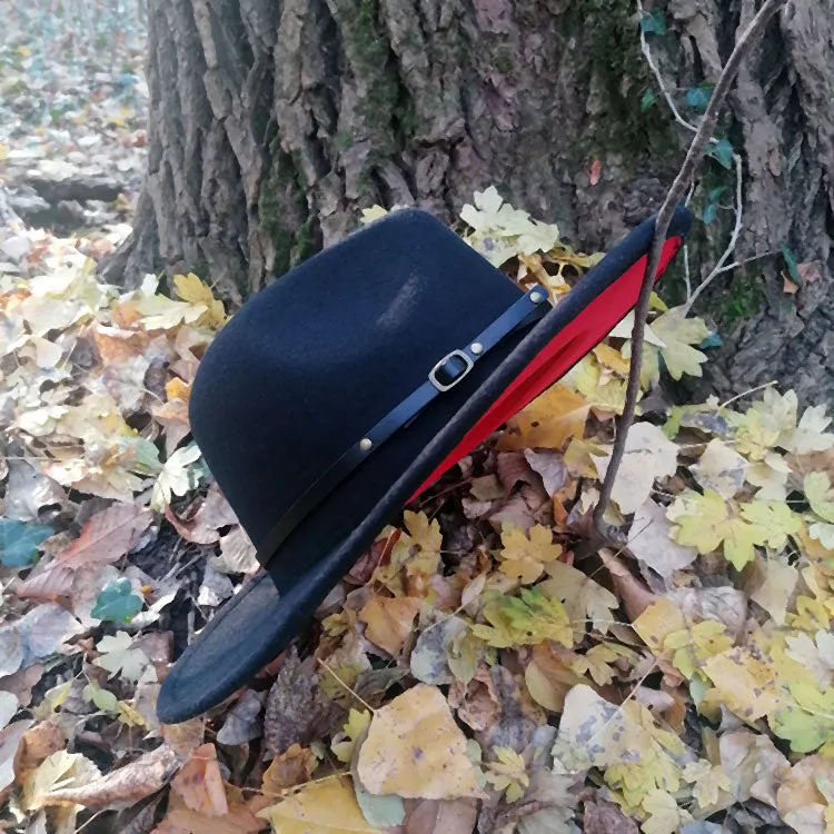 Patchwork Wool Felt Fedora Hat with Belt and Buckle