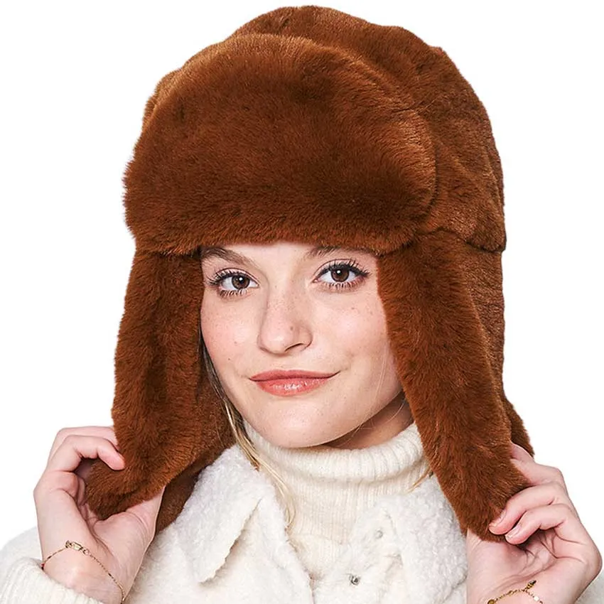 Solid Faux Fur Trapper Hat