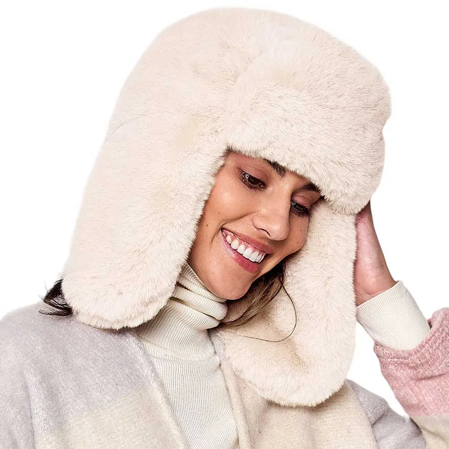 Solid Faux Fur Trapper Hat