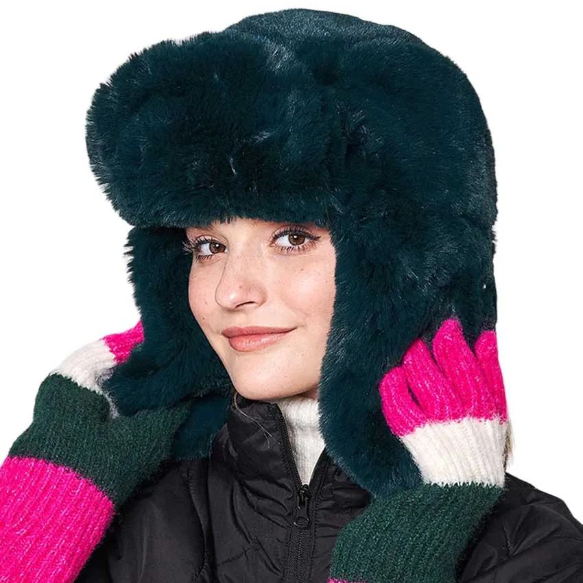 Solid Faux Fur Trapper Hat