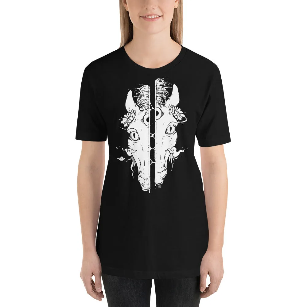 Split Face Horse, Unisex T-Shirt, Black