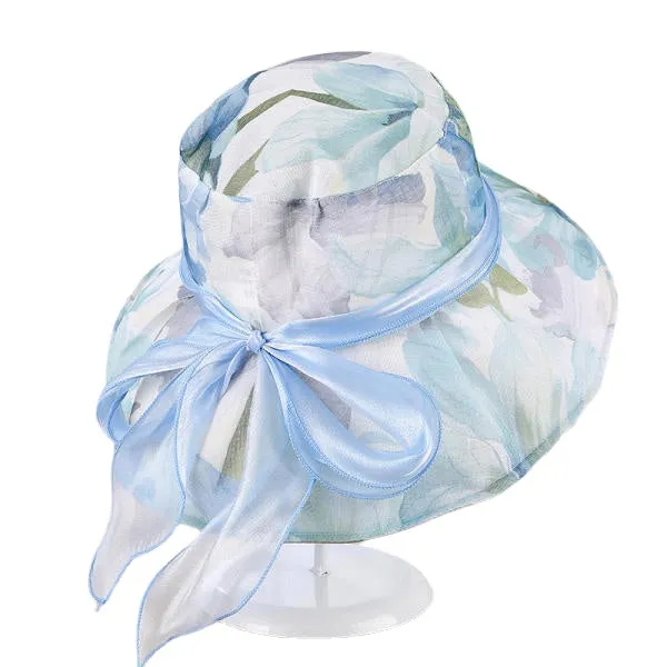 Women Summer Sun Hat Flowers Inkjet Wide Brim Floppy Bucket Hat Beach Travel Visor Hat